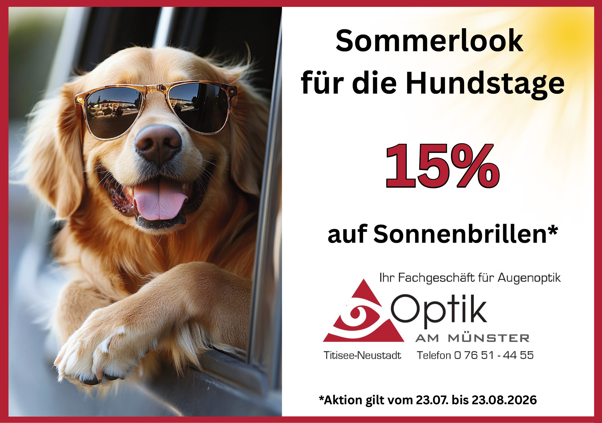 Aktion Hundstage, 15 % Rabatt auf Sonnenbrillen